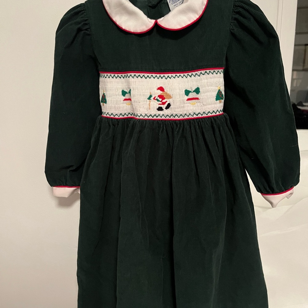 Green Corduroy Smocked Christmas Dress